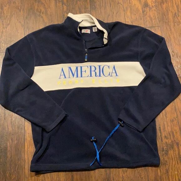 Vintage 90s Perry Ellis America pullover sweatshirt size XXL spell out on front - Picture 1 of 10